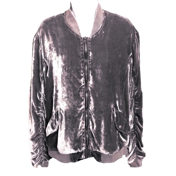 Free People Jackets & Blazers - Free People Ruched Velvet Bomber Jacket Grey